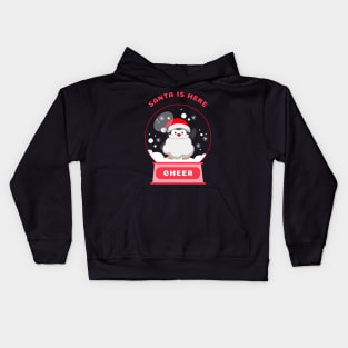 Santa Is Here Cheer Penguin (Red) Kids Hoodie